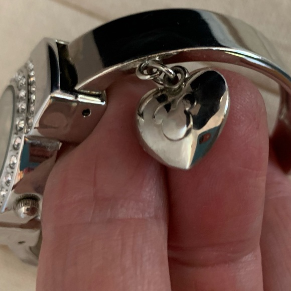 Louis Arden Cuff Watch Silver Round Rhinestone Face Hanging Mickey Heart New Bat - Picture 5 of 9